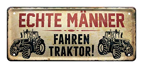 Blechschild Echte Männer fahren Traktor - Retro Deko Blechschild - Metallschild für Schlepper, Bulldog, Trecker, Landmaschinen, Zugmaschinen, Ackergerät, Trekker Fans - Dekoration Garage - 28x12cm von helges-shop