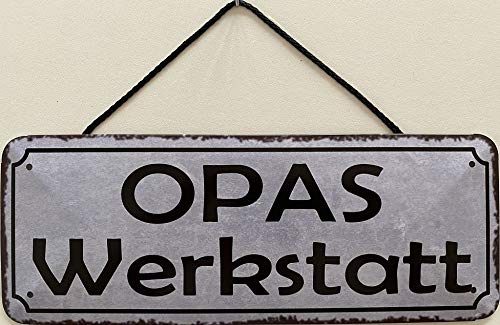 Blechschild mit Kordel 27 x 10 cm Opas Werkstatt - Blechemma von Blechschild