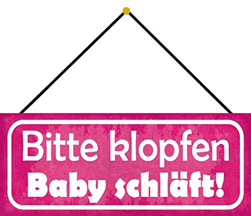 Blechschild mit Kordel 27 x 10 cm Wand/Tür Schild: Bitte klopfen - Baby schläft - Blechemma von Blechschild