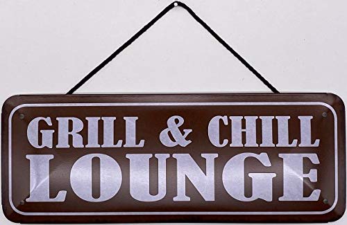 Blechschild mit Kordel 27 x 10 cm Wand/Tür Schild: Grill & Chill Lounge - Blechemma von Blechschild