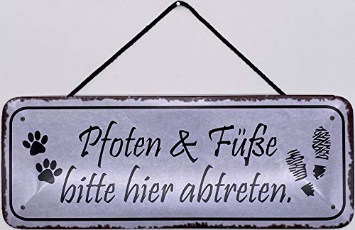 Blechschild mit Kordel 27 x 10 cm Wand/Tür Schild: Pfoten & Füße bitter hier abtreten - Blechemma von Blechschild