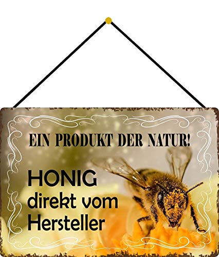 Blechschild mit Kordel 30 x 20 cm Imker Spruch: EIN Produkt der Natur ! Honig direkt vom Hersteller ! - Blechemma von Blechschild