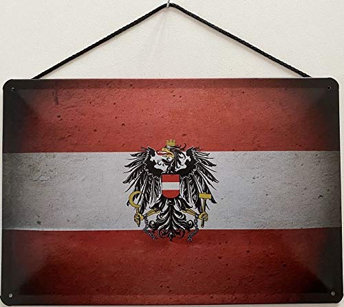 Blechschild mit Kordel 30 x 20 cm Österreich Flagge - Blechemma von Blechschild
