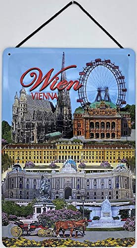 Blechschild mit Kordel 30 x 20 cm Sehenswürdigkeiten - Wien Vienna - Blechemma von Blechschild