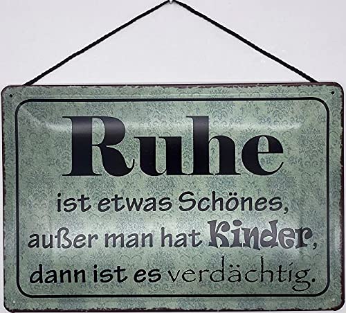 Blechschild mit Kordel 30 x 20 cm Spruch: Ruhe ist etwas Schönes, außer Man hat Kinder, dann ist es verdächtigt - Blechemma von Blechschild