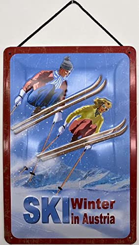 Blechschild mit Kordel 30 x 20 cm Vintage Werbung: Ski Winter in Austria / Österreich - Blechemma von Blechschild