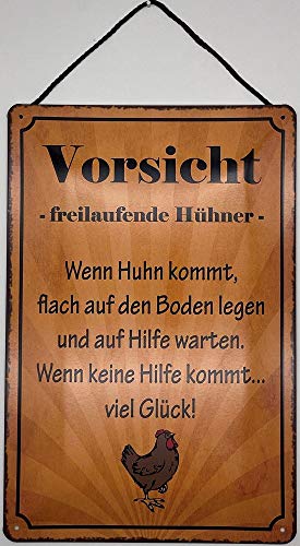 Blechschild mit Kordel 30 x 20 cm Vorsicht freilaufende Hühner - Blechemma Blechschild mit Kordel 30 x 20 cm Vorsicht freilaufende Hühner - Blechemma von Blechschild