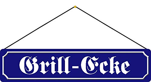 Blechschild mit Kordel 47 x 10 cm BBQ Straßenschild: Grill-Ecke - Blechemma von Blechschild