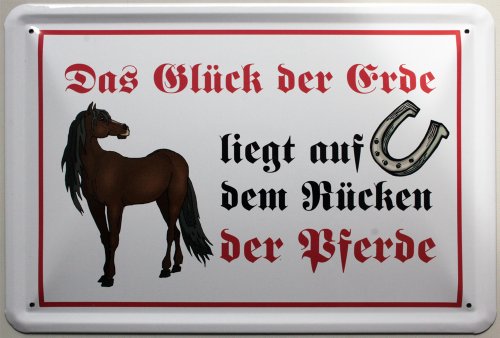 Blechschild "Das Glück der Erde liegt auf dem Rücken der Pferde" Spruch ca. 20x30cm von Blechschilder