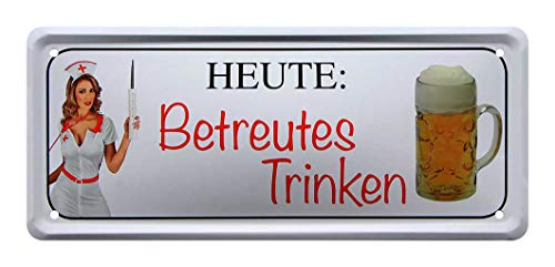 Blechschild Heute Betreutes Trinken - Metallschild lustiger Spruch - Geschenk Männer - Geschenkset Idee - Retro Deko Küche Bar Stammtisch Biergarten Werkstatt Kneipe Pub - Bier Blech Schild - 28x12cm von Blechschilder