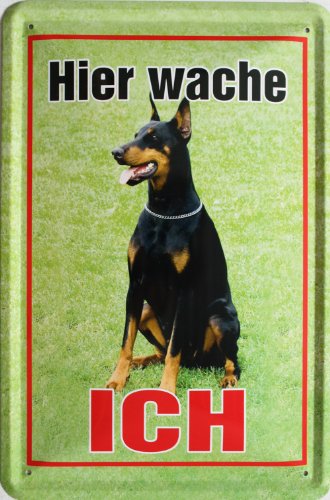 Blechschild "Hier wache Ich" Hund-Dobermann ca. 20x30cm von Blechschilder
