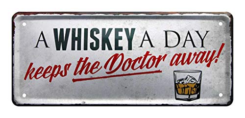 Blechschild A Whiskey a day keeps the doctor away - Deko Schild Kneipe, Bar, Pub - Metallschild für Whiskey Genießer - Geschenk Whisky Set - schottischer, amerikanischer, irischer Whisky - 28x12cm von helges-shop