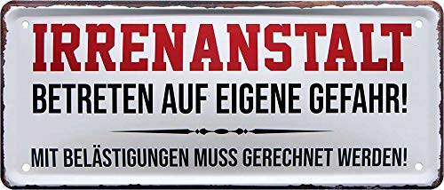 schilderkreis24 - Blechschilder Lustiger Spruch “Irrenanstalt betreten auf eigene Gefahr“ Deko Metallschild Hauseingang Schild Geschenkidee Tür Zuhause 28x12cm von schilderkreis24