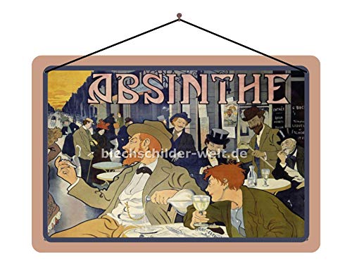 Blechschild Alkohol Absinth Straßen Kniepe Metallschild 20x30 cm Deko tin Sign mit Kordel von BlechschilderWelt