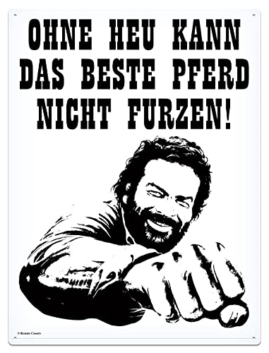 Blechwaren Fabrik Braunschweig GmbH Bud Spencer und Terence Hill - Ohne Heu kann das Beste Pferd Nicht furzen! - Blechschild - 30x40 cm 303/C004 von Blechwaren Fabrik Braunschweig GmbH