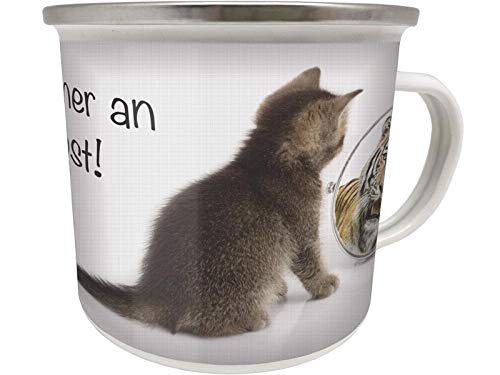 Blechwaren Fabrik Braunschweig GmbH Emaille Becher 0,5 L - GLAUBE Immer AN Dich SELBST ! Katze Tiger EB65 Tasse von Blechwaren Fabrik Braunschweig GmbH