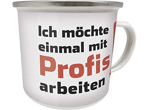 Blechwaren Fabrik Braunschweig GmbH Emaille Becher 0,5 L - ICH MÖCHTE EINMAL MIT Profis Arbeiten - EB36 Tasse von Blechwaren Fabrik Braunschweig GmbH