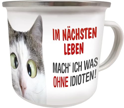 Blechwaren Fabrik Braunschweig GmbH Emaille Becher 0,5 L - IM NÄCHSTEN LEBEN MACH ICH WAS OHNE IDIOTEN - EB91 von Blechwaren Fabrik Braunschweig GmbH