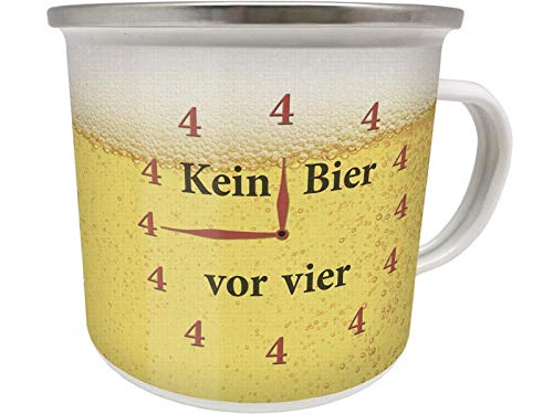 Blechwaren Fabrik Braunschweig GmbH Emaille Becher 0,5 L - KEIN Bier VOR Vier ! Uhr ZEIGT Vier - EB80 Tasse Mug von Blechwaren Fabrik Braunschweig GmbH