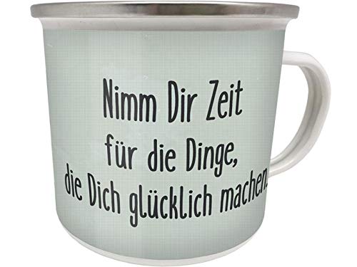 Blechwaren Fabrik Braunschweig GmbH Emaille Becher 0,5 L - NIMM DIR Zeit FÜR Dinge DIE Dich GLÜCKLICH Machen - EB51 von Blechwaren Fabrik Braunschweig GmbH