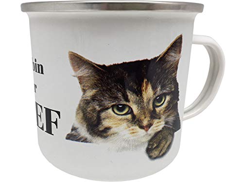 Blechwaren Fabrik Braunschweig GmbH Emaille Becher - Katze Ich Bin der Chef - EB07 emaillierte Tasse 0,5l von Blechwaren Fabrik Braunschweig GmbH