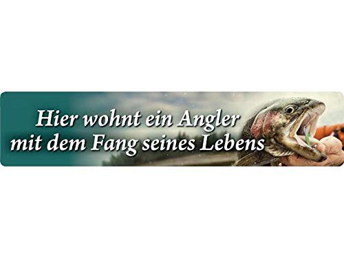 Blechwaren Fabrik Braunschweig GmbH - Hier wohnt EIN Angler mit dem Fang seines Lebens- Blechschild Straßenschild 46x10 cm STR 184 von Blechwaren Fabrik Braunschweig GmbH