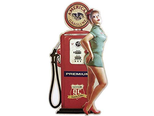 Blechwaren Fabrik Braunschweig GmbH XXL Pin up Blechschild American Gasoline Tankstelle 31x57 cm Pinup6 von Blechwaren Fabrik Braunschweig GmbH