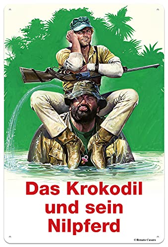 Blechwarenfabrik Braunschweig Bud Spencer und Terence Hill Das Krokodil und sein Nilpferd 3D-Dekoschild aus Blech Mehrfarbig, Maße: 20cm x 30cm, 300/C005 von Blechwaren Fabrik Braunschweig GmbH