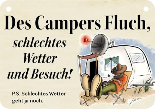 Blechwarenfabrik Braunschweig Kultschild Des Campers Fluch, schlechtes Wetter und Besuch aus Blech Mehrfarbig, Maße: 16,5cm x 11,5cm x 0,6cm, KH047 von Blechwaren Fabrik Braunschweig GmbH