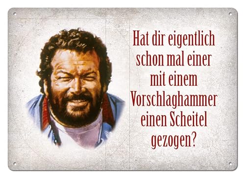 Bud Spencer und Terence Hill - VORSCHLAGHAMMER/SCHEITEL GEZOGEN ? - Blechschild, Blechpostkarte, Spruchkarte - 10,5 x 14,8 cm 302/C008 von Blechwaren Fabrik Braunschweig GmbH