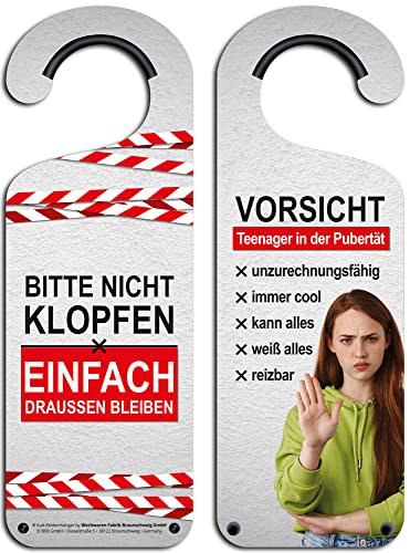 Blechwaren Fabrik Braunschweig GmbH Kult-Klinkenhänger - VORSICHT TEENAGER - MÄDCHEN - BITTE EINFACH DRAUSSEN BLEIBEN - Aluminium Türhänger 26x9cm von Blechwaren Fabrik Braunschweig GmbH