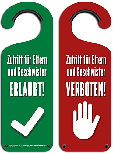 Blechwaren Fabrik Braunschweig GmbH Kult-Klinkenhänger - ZUTRITT FÜR ELTERN & GESCHWISTER ERLAUBT/VERBOTEN - Aluminium Türschild 26x9 cm von Blechwaren Fabrik Braunschweig GmbH