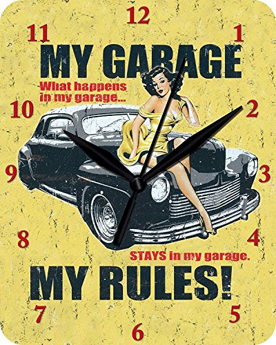 Wanduhr MY GARAGE MY RULES Uhr Clock WC 93 von Blechwaren Fabrik Braunschweig GmbH