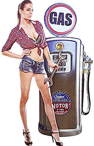 XXL Pinup Blechschild Gasoline Schraubenschlüssel Tankstelle Zapfsäule 88 x 57 cm YH602378 von Blechwaren Fabrik Braunschweig GmbH