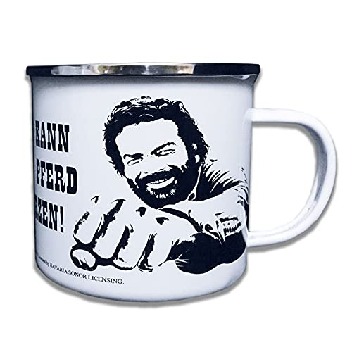 Blechwarenfabrik Braunschweig Bud Spencer Ohne Heu kann das beste Pferd nicht furzen Becher aus Emaille Mehrfarbig 0,5L, Maße: 9cm x 9cm, EBC05 von Blechwaren Fabrik Braunschweig GmbH
