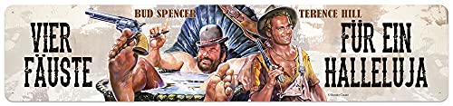 Blechwarenfabrik Braunschweig Bud Spencer und Terence Hill Vier Fäuste für ein Halleluja Dekoschild aus Blech Mehrfarbig, Maße: 10cm x 46cm, STRC01 von Blechwarenfabrik Braunschweig