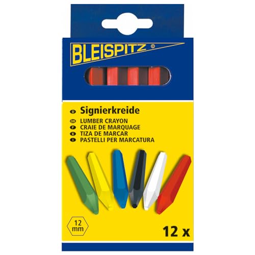 Bleispitz Signierkreide (12 Stück, Gelb, hexagonal, 120 x 12 mm, wasserfest, unpapiert, zum Markieren Holz, Papier, Karton, Metall, Stein, Asphalt, Fliesen, Kunststoff, Markierkreide) 0150 von Bleispitz
