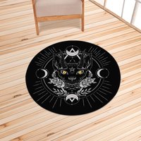 Gothic Occult Schwarze Katze Unikat Sphinx Stil Runde Matte Auge Farbe No Eye Drip Version-Gothic Cat Rug-Gothic Decor von BlendedExtreme