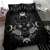 Gothic Occult Schwarze Katze Unikat Sphinx Style 3-Teiliges Bettset Augenfarbe Version-Gothic Bettwäsche-Schwarze Deko-Goth Bettdecke-Gothic von BlendedExtreme