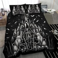 Schädel Gothic Katze Skelett Sarg Fledermaus Nachthaus 3-Teilig Bettset-Gothic Bett-Totenkopf-Deko von BlendedExtreme