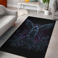 Schädel Skelett Gothic Kapuze Flügel Dämon Schwert Bereich Teppich Ehrfürchtig Nacht Blau Pink - Zimmer Deko Satanic Skull Room Rug von BlendedExtreme