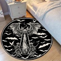 Totenkopf Fledermaus Flügel Skelett Sarg Leichentuch Faltbar Runde Matte - Schwarz Weiß-Gothic Teppich-Gothic Dekor-Skull Teppich-Fledermaus Skull von BlendedExtreme