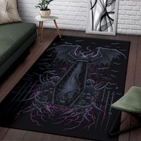 Totenkopf Fledermaus Flügel Skelett Sarg Tuch Teppich Fantastisch Nacht Blau Pink-Gothic Schädel Teppich-Gothic von BlendedExtreme