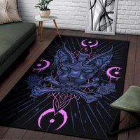 Totenkopf Gothic Okkult Schwarze Katze Unikat Sphinx Stil Teil 2 Bereich Teppich Blau Pink Tint-Occult Decor-Gothic Cat Decor von BlendedExtreme