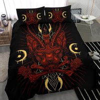 Totenkopf Gothic Okkult Schwarze Katze Unikat Sphinx Style Teil 2-3 Teile Bettset Pentagramm Version Awesome Red Flame Dämonisch Auge-Goth Bettdecke von BlendedExtreme