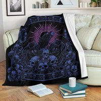 Totenkopf Krone Dämon Katze Krähe Throne Decke Nachtblau Rosa-Goth Cat Decke-Gothic Skull Decke-Totenkopf Decke-Katzenschädel Decke von BlendedExtreme