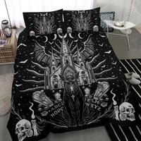 Totenkopf Skelett Diabolic Katze Sarg Fledermaus Nacht Haus Ouija Board Style Fenster 3-Teilig Bettset-Okkult Bett-Totenkopf Bettdecke Totenkopf Skelett Diabolic Katze Sarg Fledermaus Nacht Haus Ouija Board Style Fenster 3-Teilig Bettset-Okkult Bett-Totenkopf Bettdecke von BlendedExtreme
