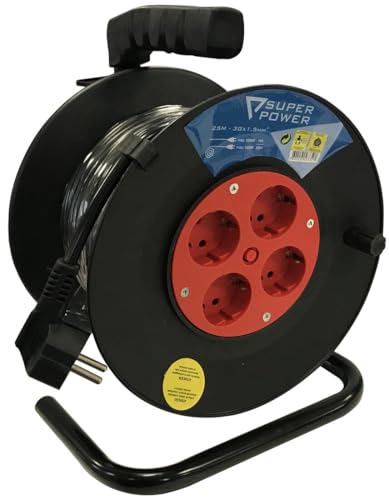 Ausziehbarer Kabeltrommel, 50 m, 4 Steckdosen 3 x 1,5 mm, 3600 W, 16 A, IP20, ideal für den privaten und professionellen Gebrauch, erleichtert elektrische Verbindungen. von Blendend