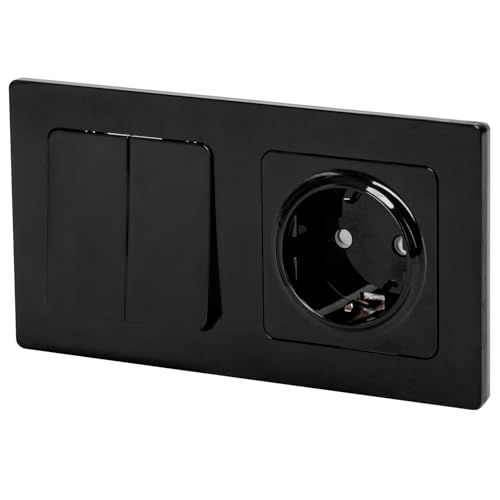 Schuko-Steckdose mit zwei 2-Wege-Schaltern, kompaktes Design für Lichtsteuerung, einfache Installation und praktische Verwendung im Innenbereich von Blendend