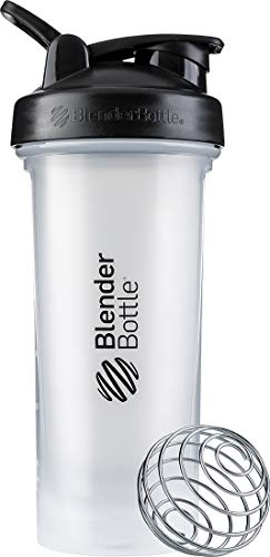 BlenderBottle Classic V2 Shaker-Flasche mit Edelstahlkugel, perfekt für Protein-Shakes, spülmaschinengeeignet, 830ml, klar/schwarz von BlenderBottle